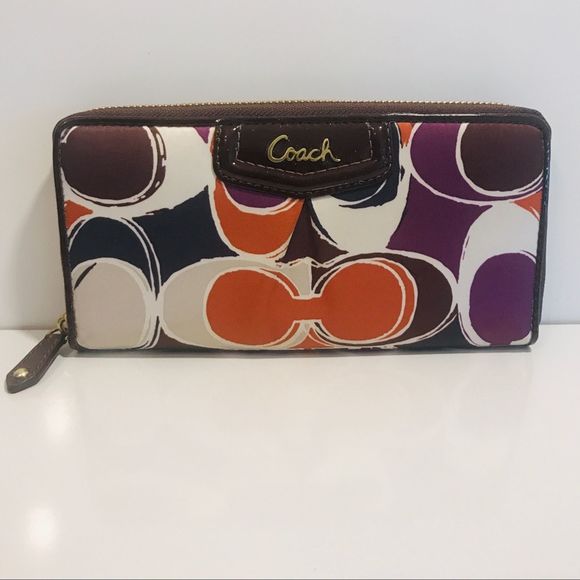 Coach Handbags - Coach Signature CC Zip Around Wallet Brown Silk